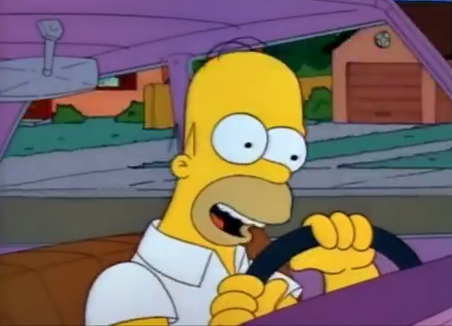 Homer driving his car